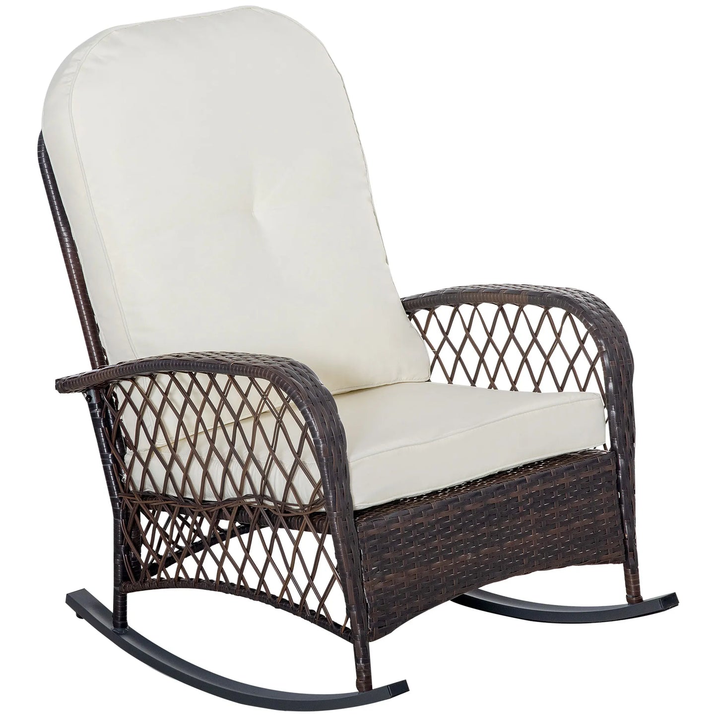 Outdoor PE Rattan Rocking chair, Wicker Porch Rocker w/ Soft Cushion, Cream