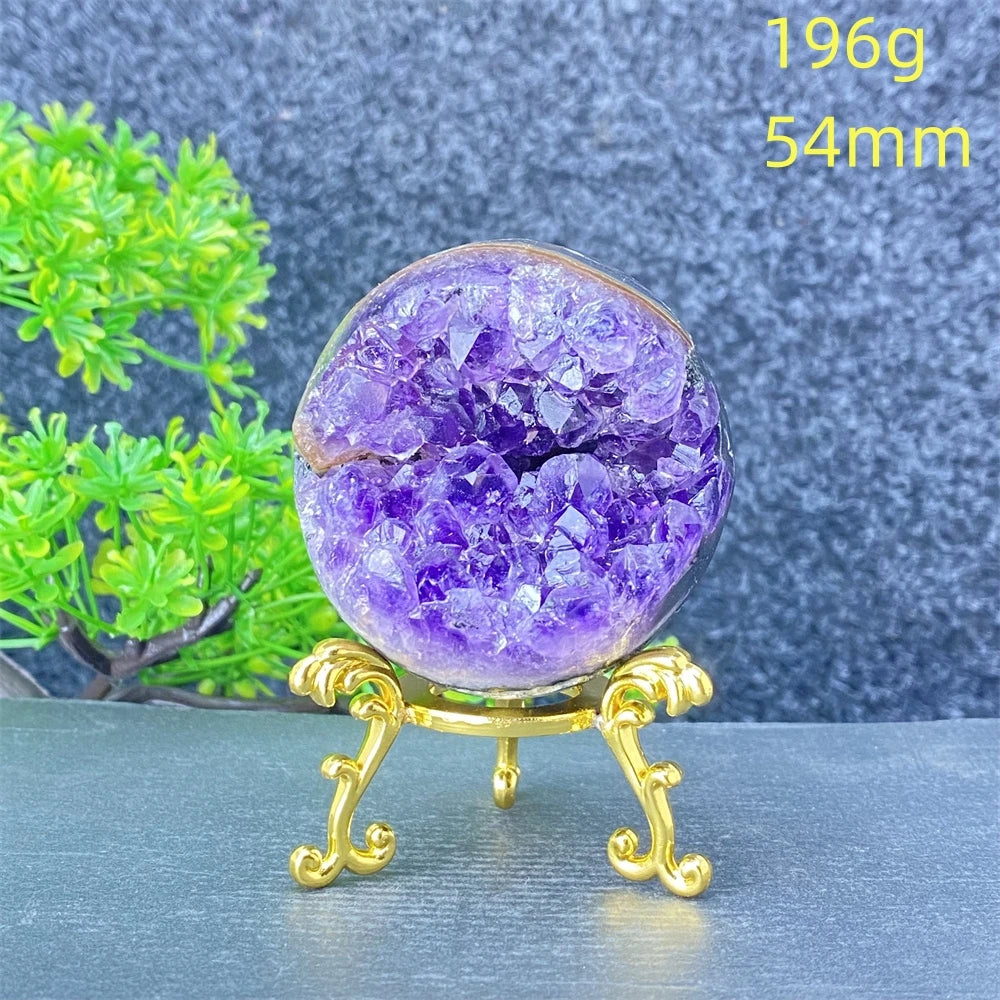 Natural Amethyst Geode Crystal Ornament With Decorative Display Base