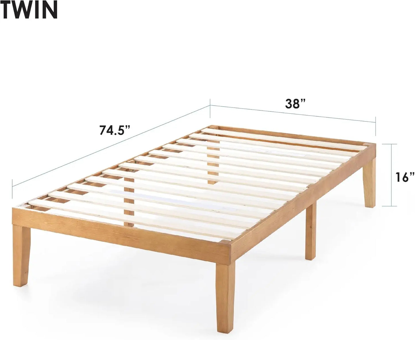 Natural Pine Solid Wood Platform Bed With Slats Durable Quality
