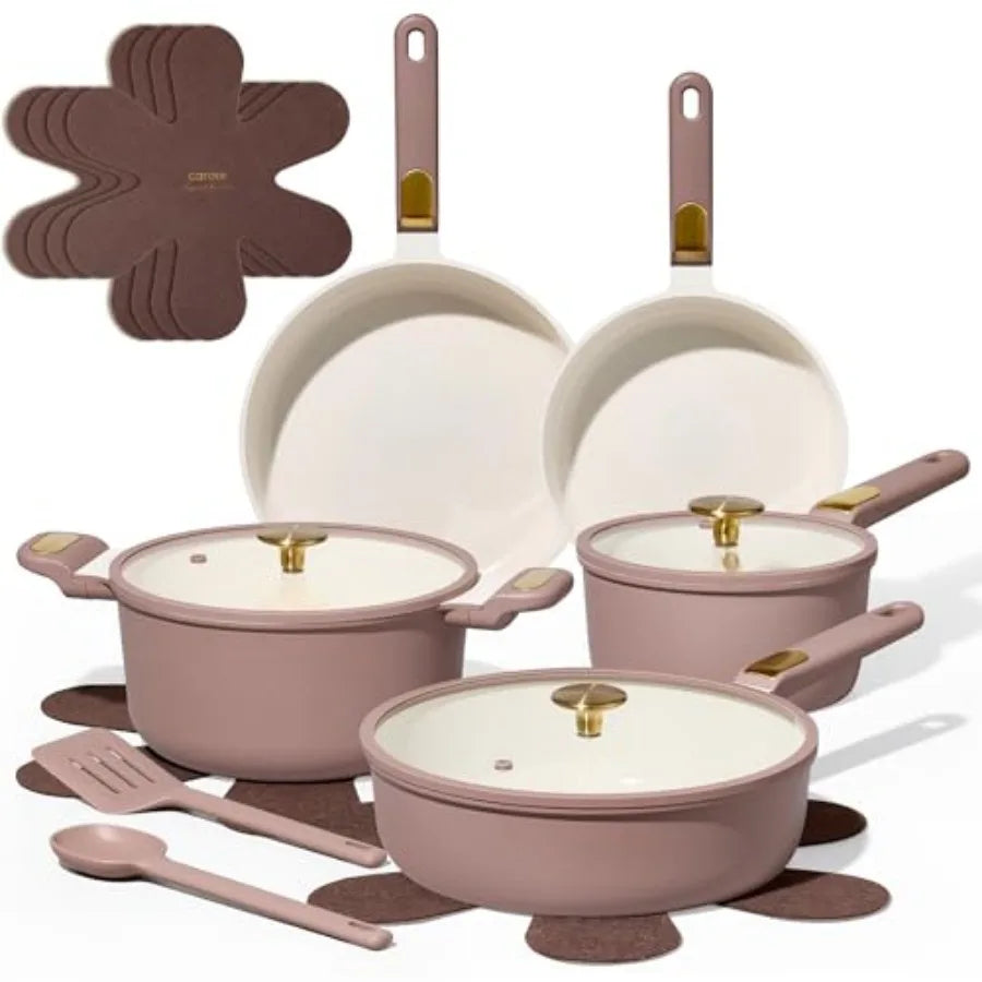 Ceramic Nonstick Cookware Set 14 Piece PFAS Free Non Toxic