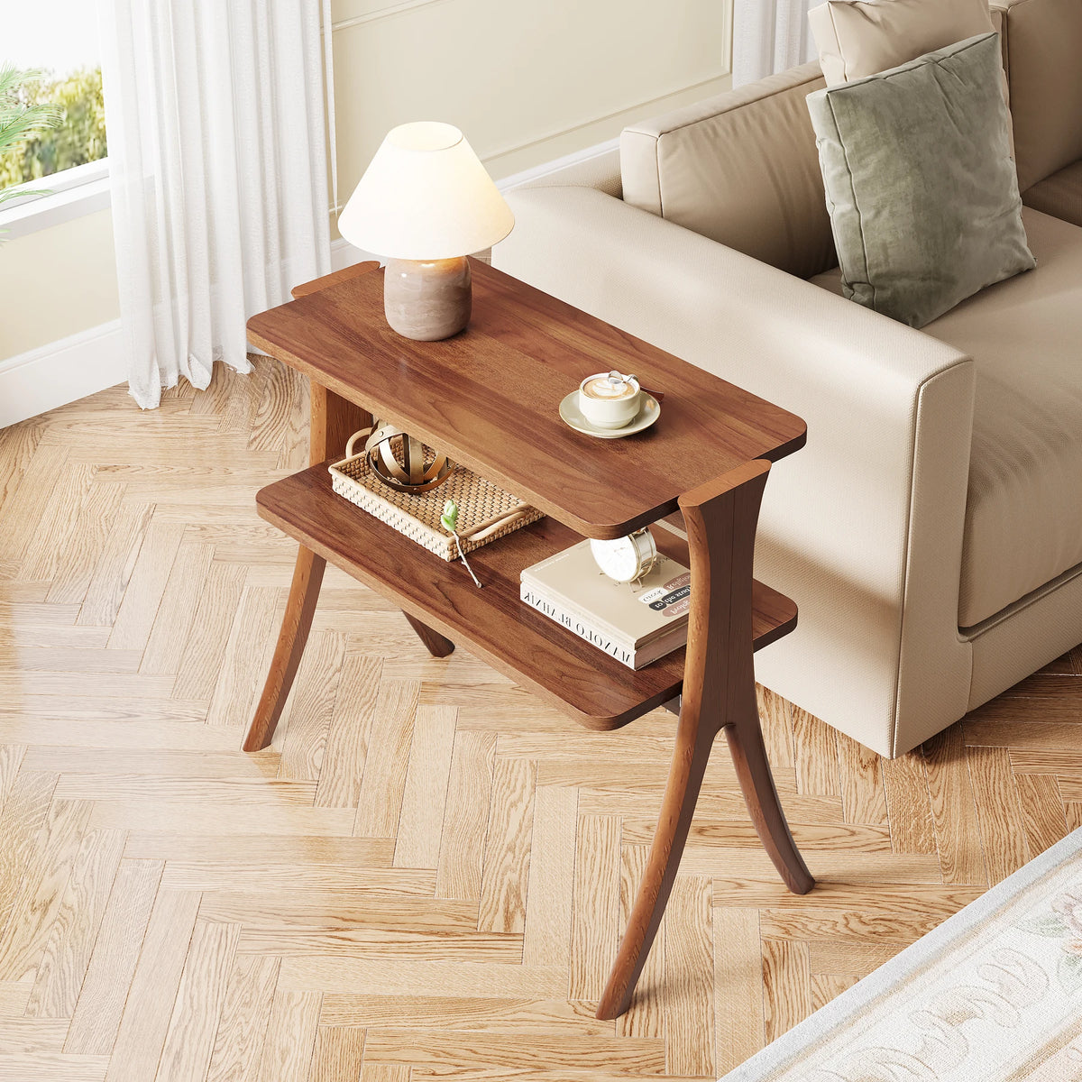 Tribesigns Narrow Side Table With Two Tier Storage Shelf