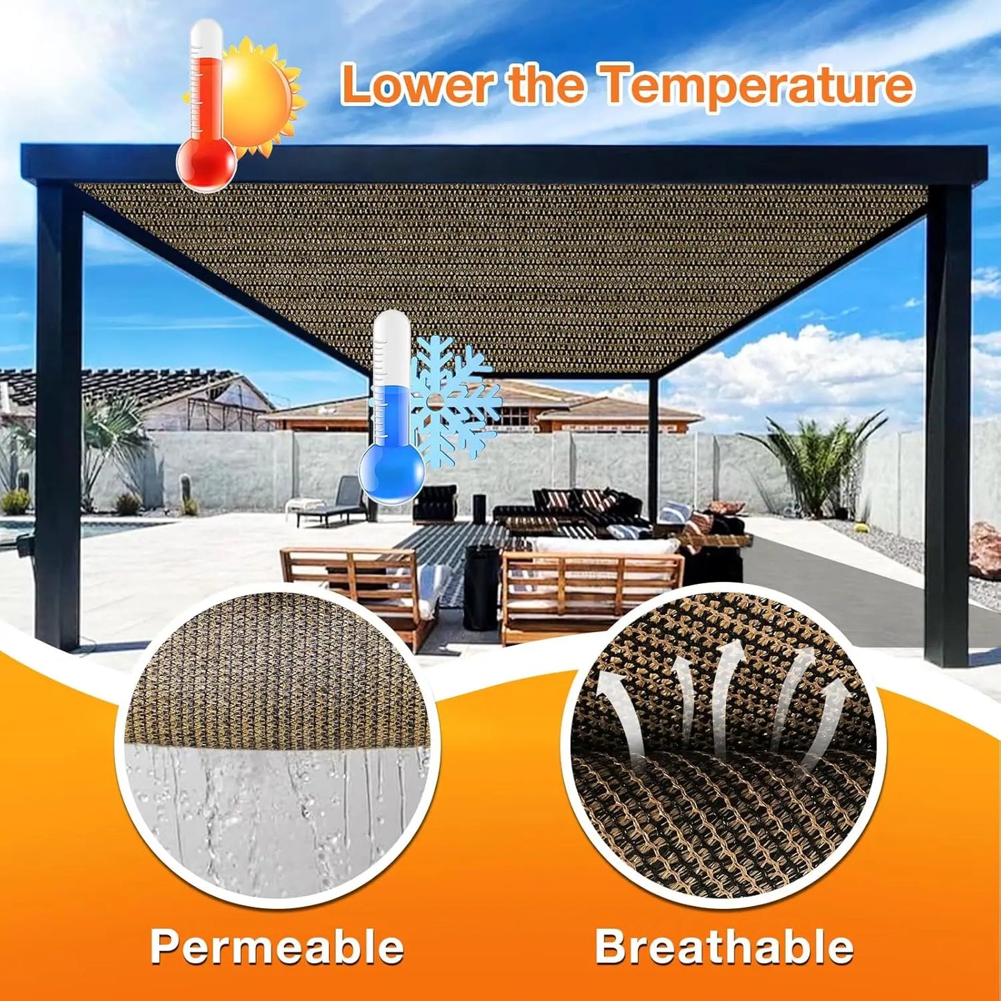 Outdoor Pergola Sun Shade Cloth HDPE UV Protection Canopy