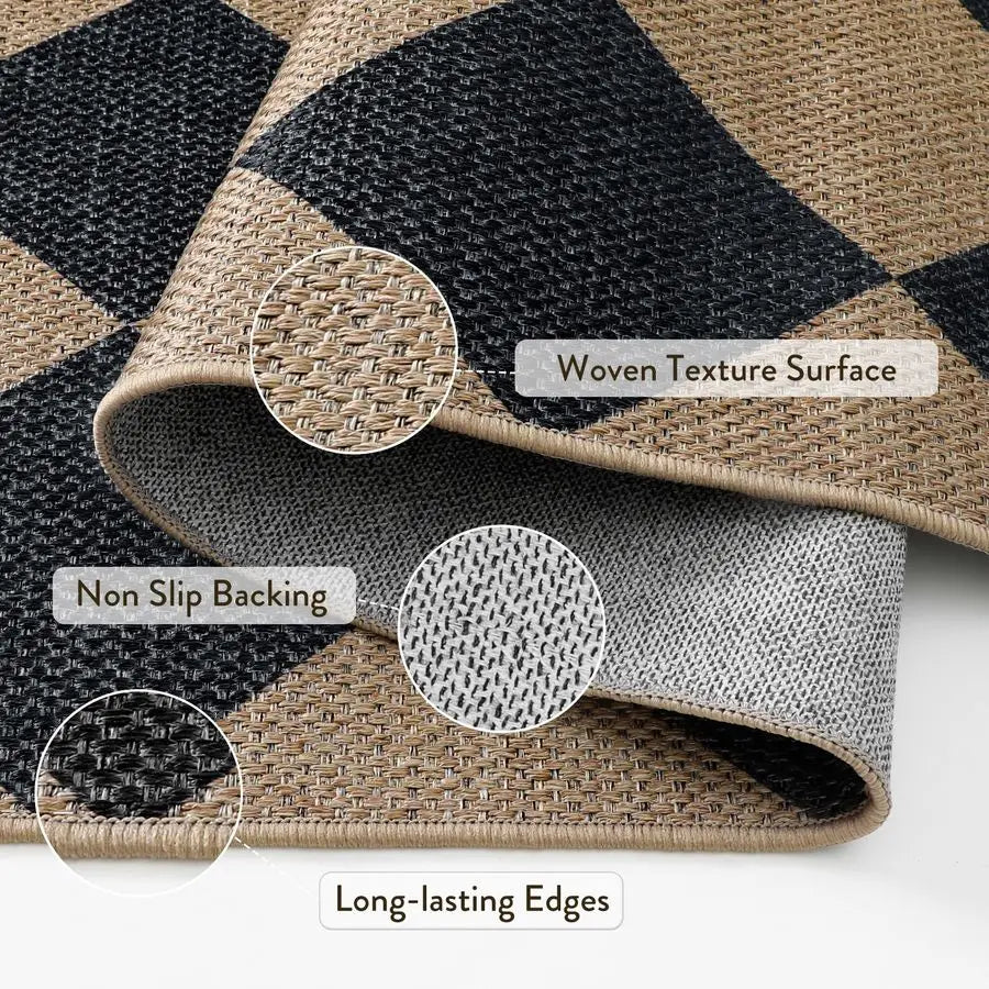 Natural Checkerboard Jute Outdoor Patio Rug For Entryway And Living