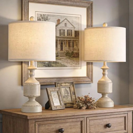 Set of 2 Bedside Lamps Vintage Farmhouse Style for Small Spaces