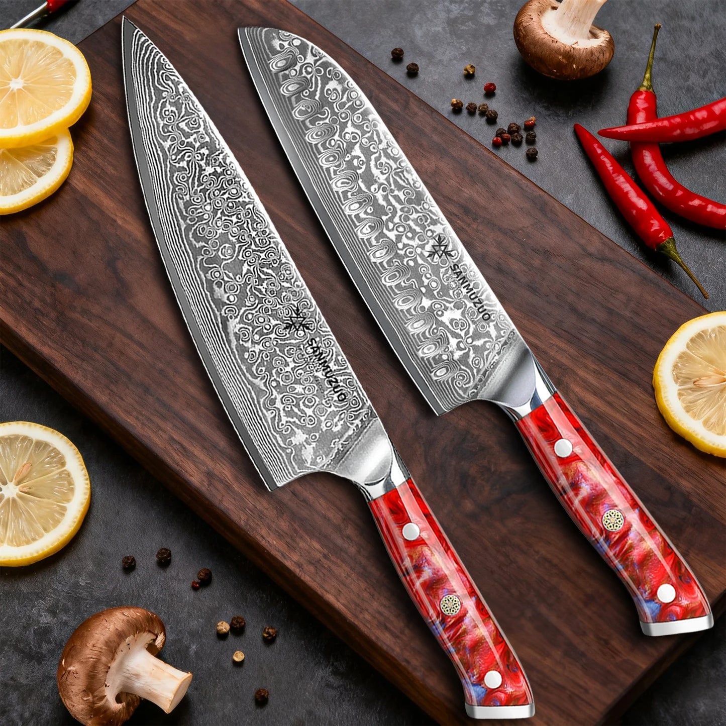 SANMUZUO Damascus Kitchen Knife Set With Resin Handles