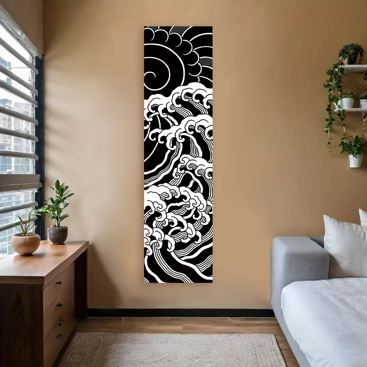 Japanese Ocean Waves Tapestry Red Sun Wall Decor Landscape Art