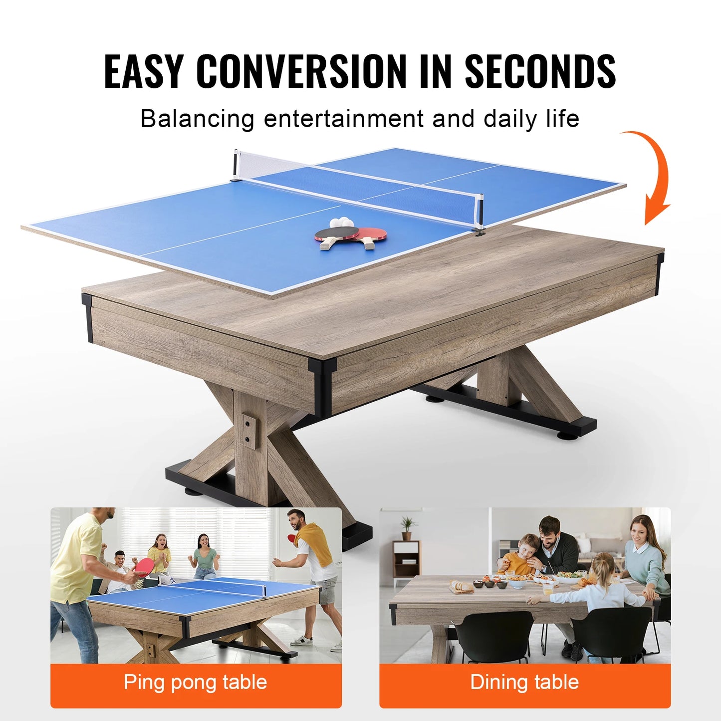 VEVOR 3-In-1 Billiards Table Combo With Pool And Tennis