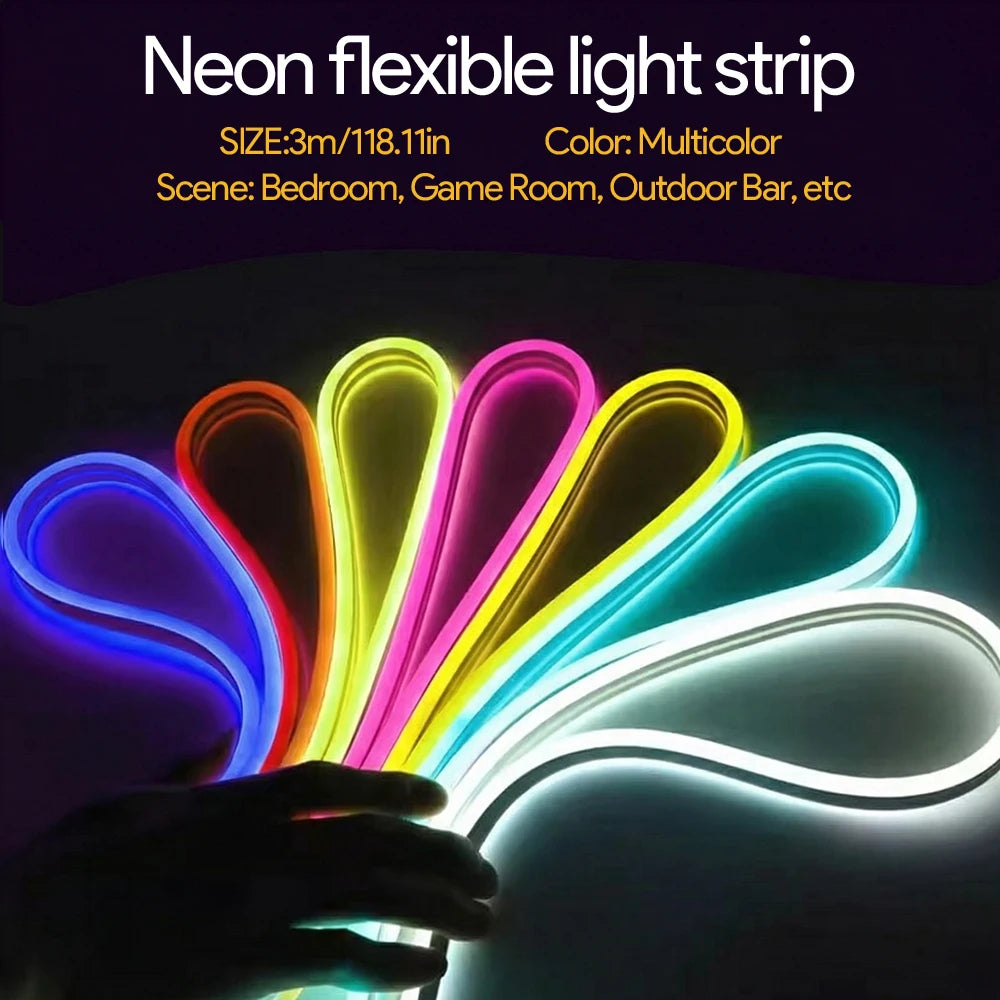 USB RGB LED Neon Strip Light 84 LEDs 4-Key Remote Control Flexible Light for Bedroom Living Room Party Xmas Halloween Decor