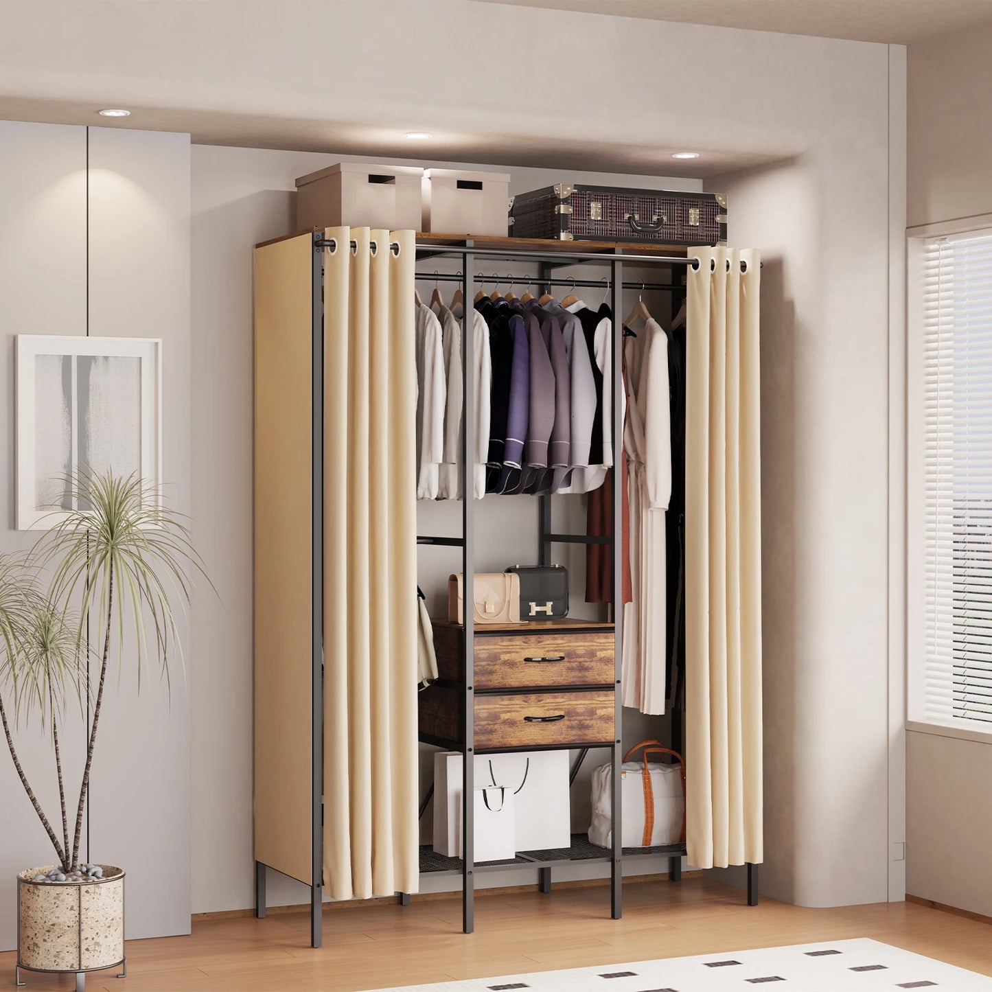 Heavy Duty Clothes Rack Coat Stand with Dust-proof Cover for Home Organization And Storage