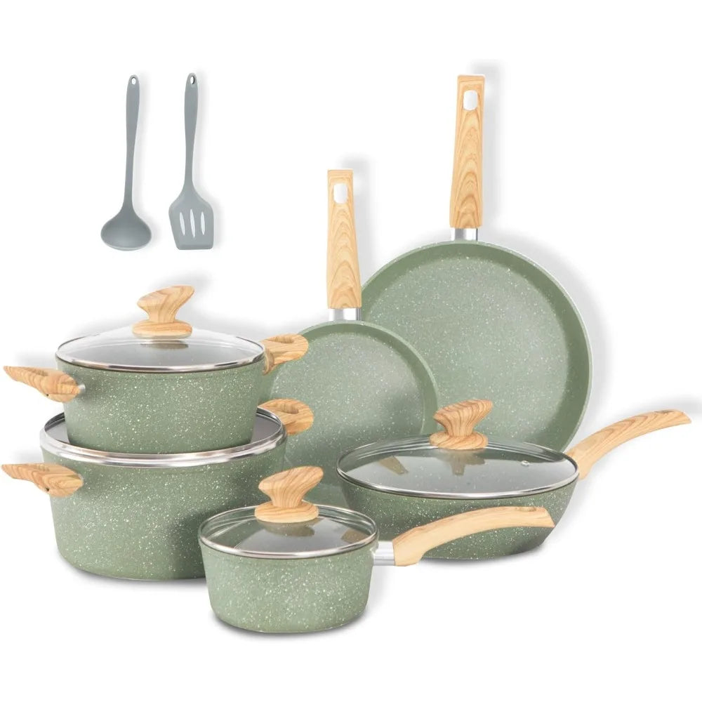 Induction Pots and Pans Set Non Stick, 12 Piece Nonstick Induction Granite Kitchen Cookware Sets
