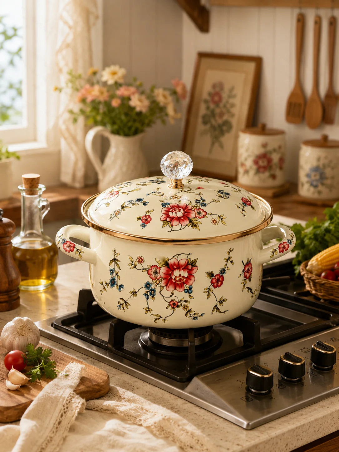 1Pc Thickened Enamel Stock Pot With Two Side Handles, Large Cooking Pot For Soup, Stew, Boiling, Pasta And Kitchen Use