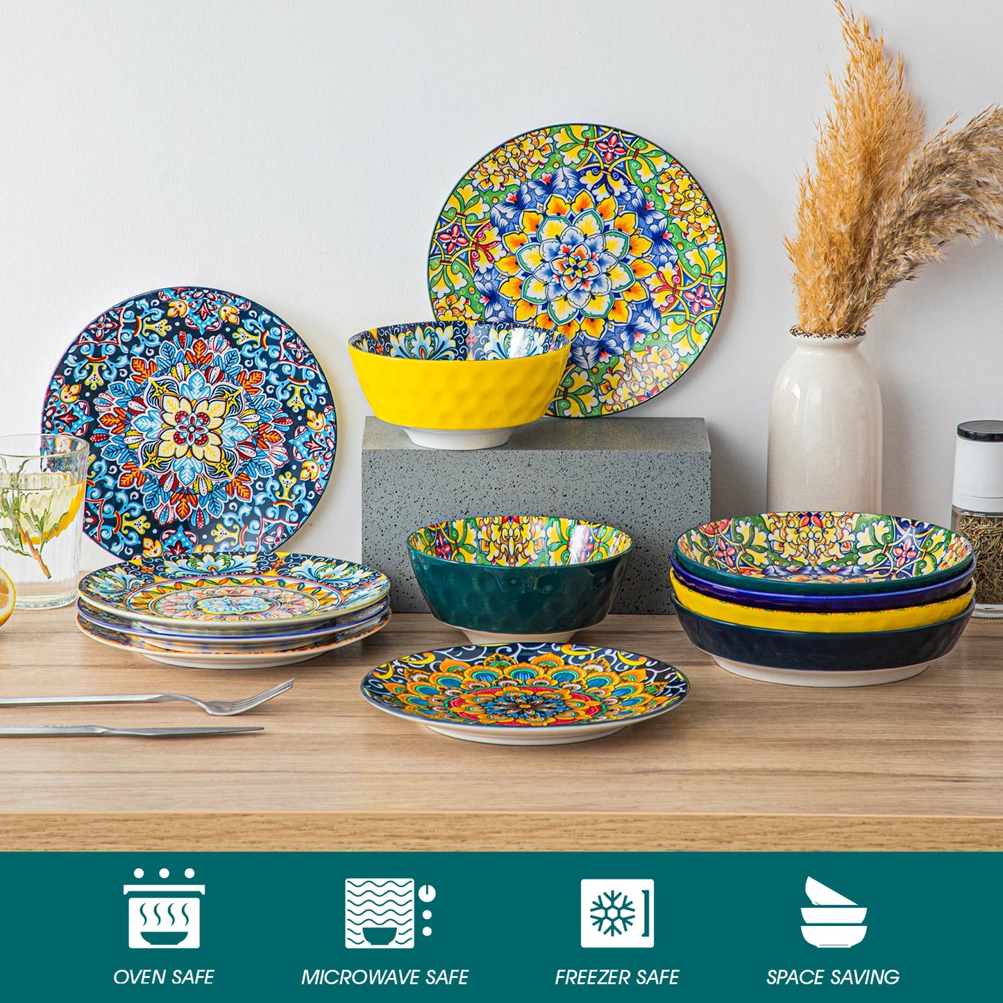 MALACASA Porcelain Dinner Plates Set Six Or Twelve Pieces Scratch-Resistant