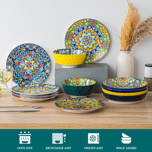 MALACASA Porcelain Dinner Plates Set Six Or Twelve Pieces Scratch-Resistant