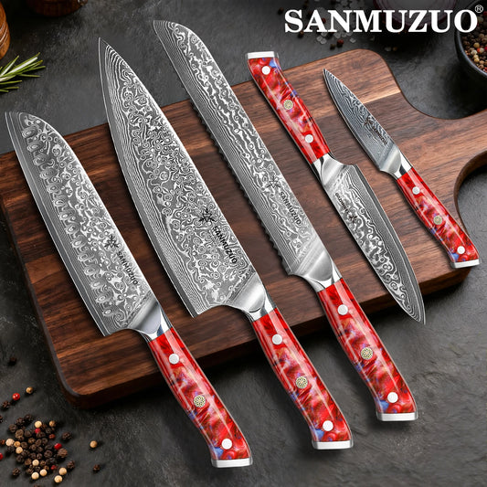 SANMUZUO Damascus Kitchen Knife Set With Resin Handles