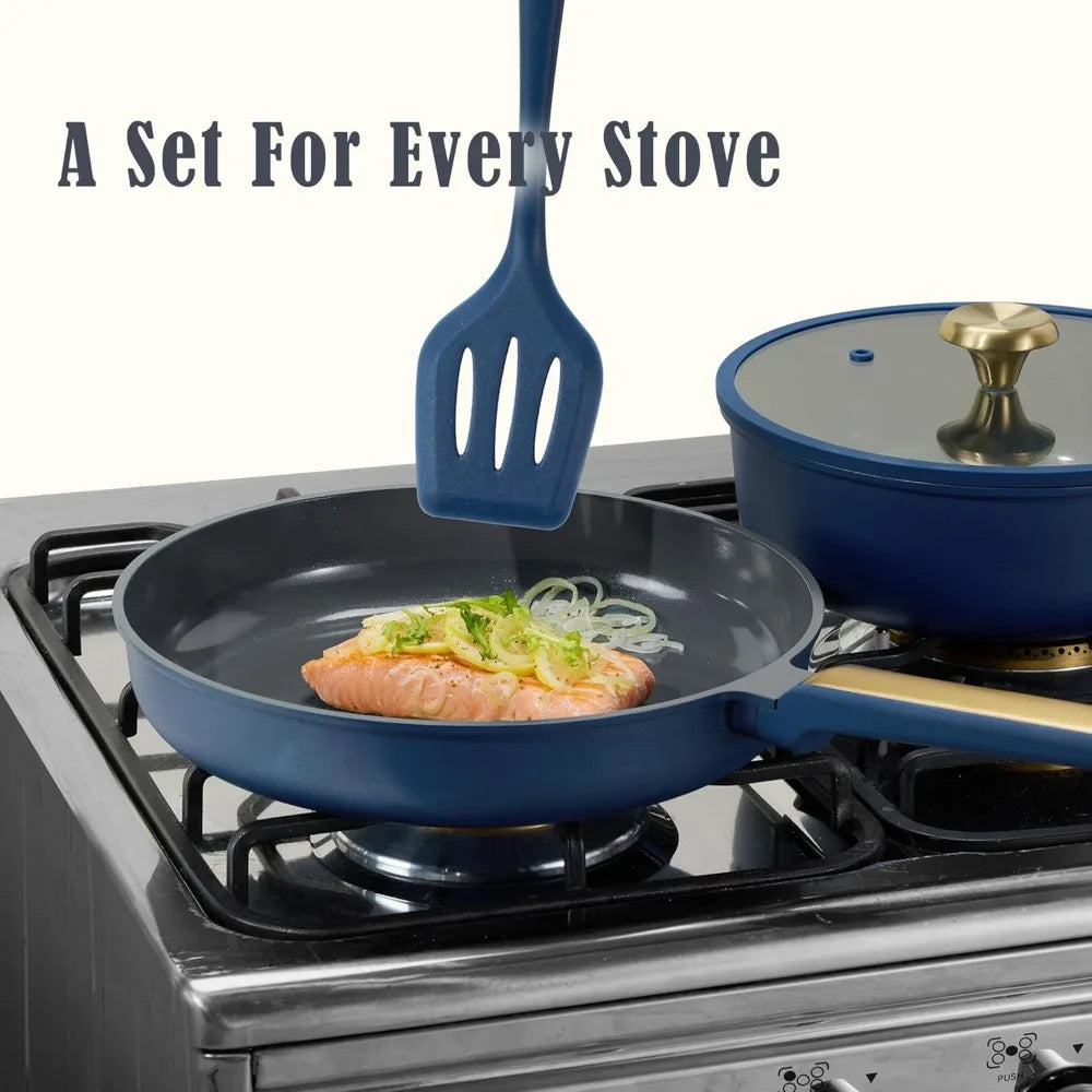 Ceramic Nonstick Cookware Set PFAS and PTFE Free Safe for All Stovetops