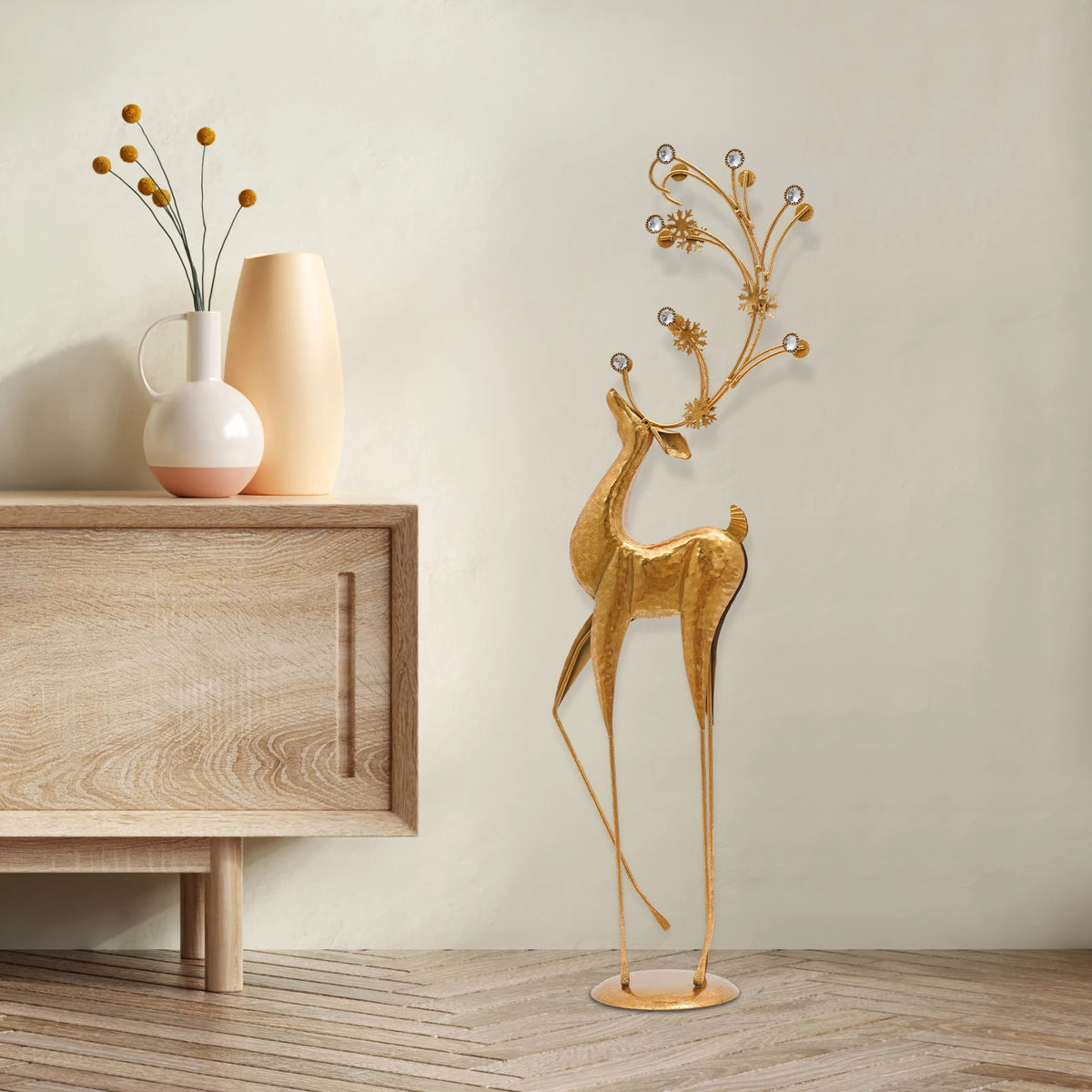 Metal Reindeer Figurine Art Deco Statue for Holiday Home Decor