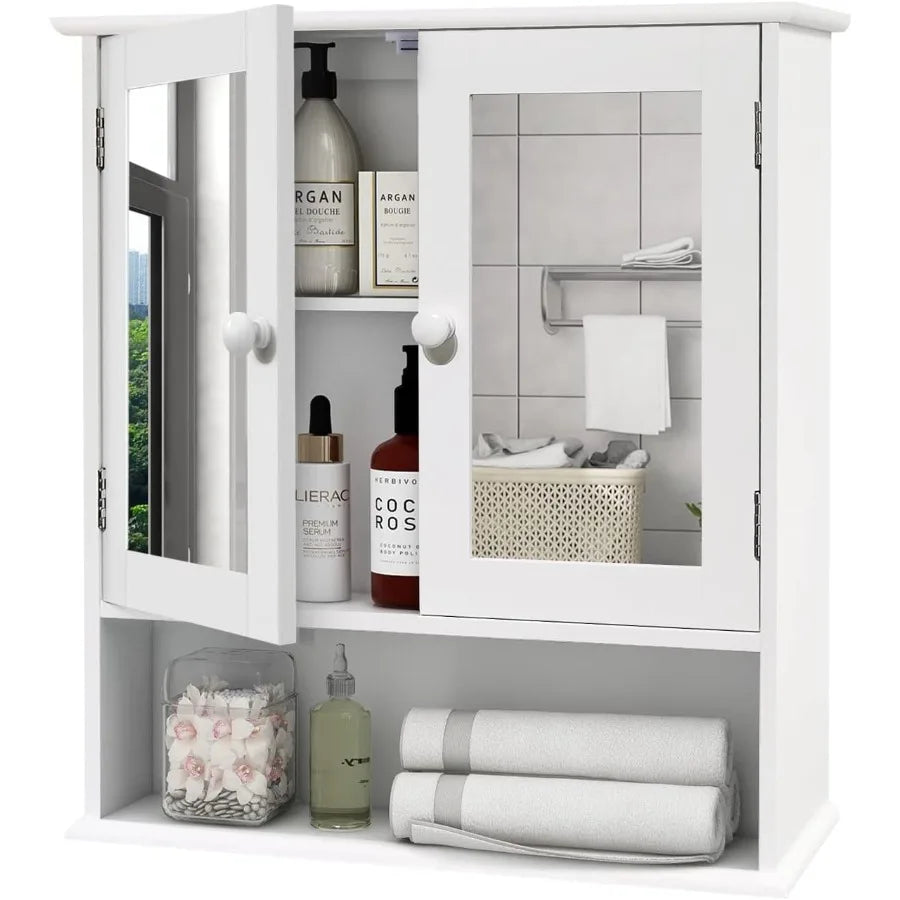 XIUWO Wall Mounted Bathroom Medicine Cabinet With Mirror And Open Shelves