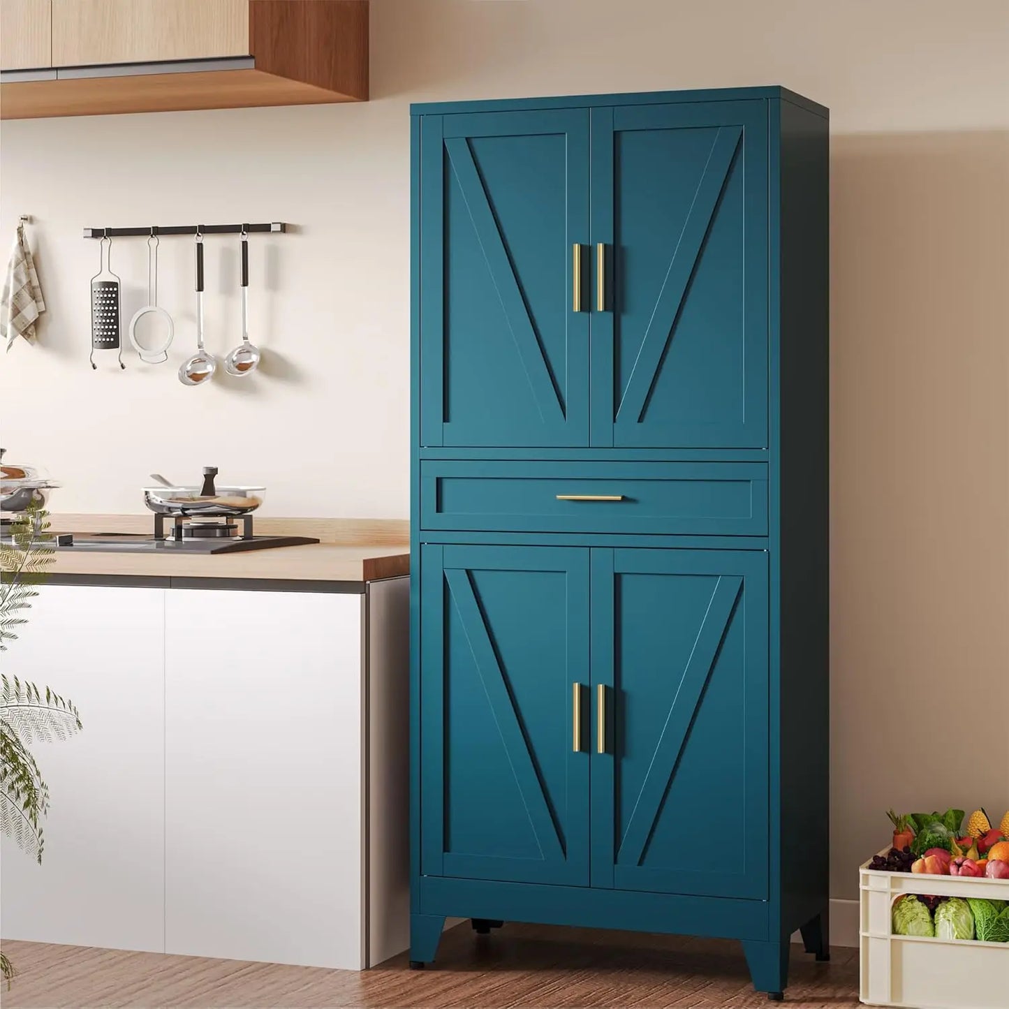 Pantry Cabinet With Drawer And Adjustable Shelves Storage