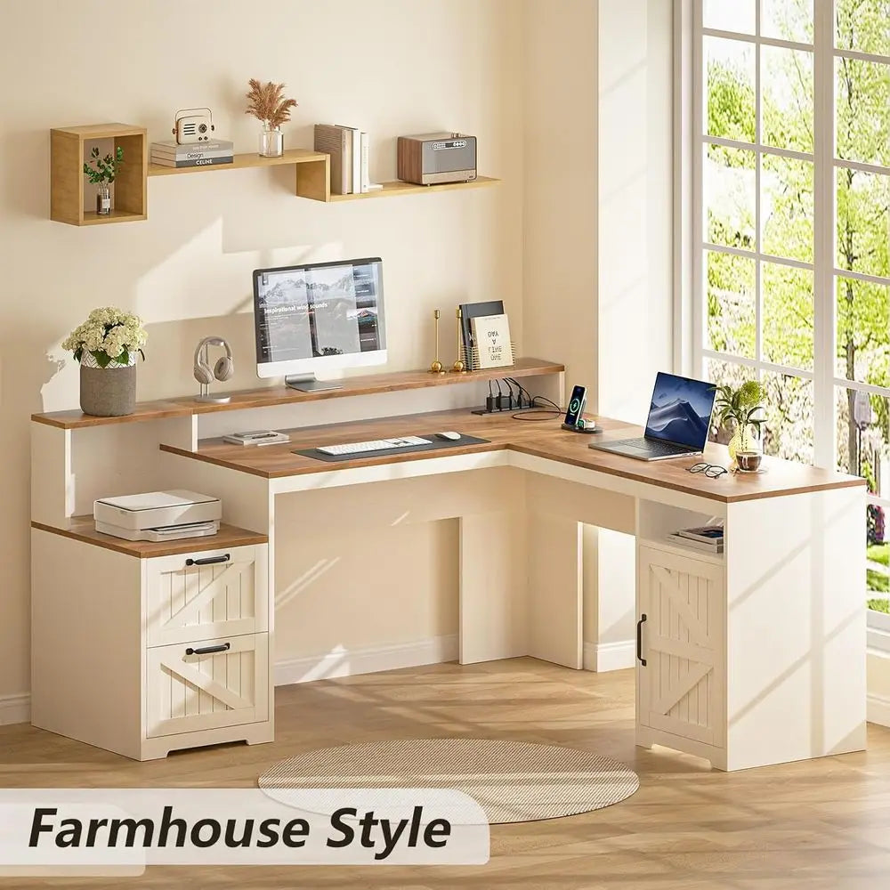 L Shaped Executive Desk With Storage And Power Outlets