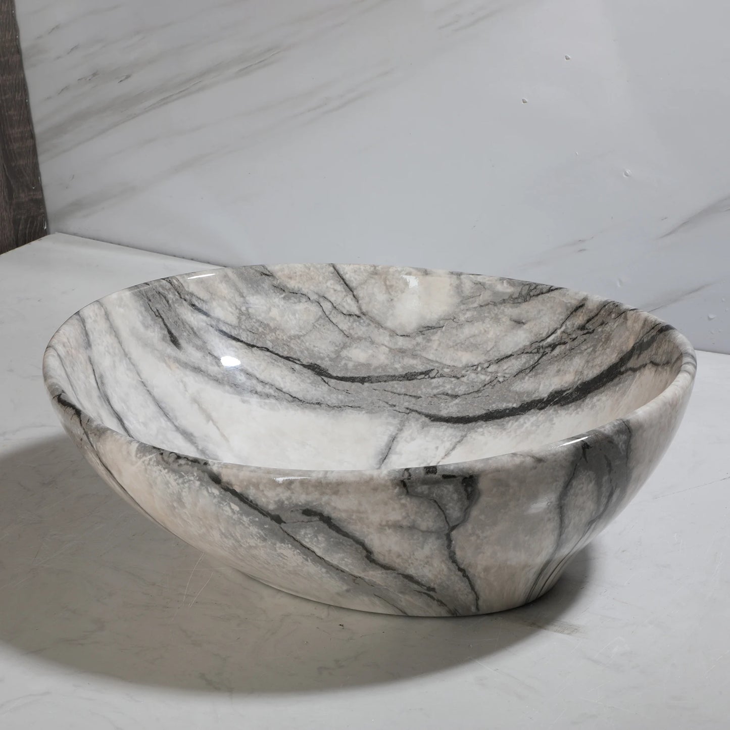 KEMAIDI Marble Pattern Ceramic Bathroom Vessel Sink Set, Multiple Shape Basin with Black Faucet Above-Counter Vanity Sink Kit