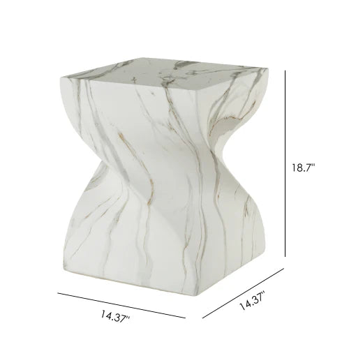 Modern Small Round Cement Outdoor Table - Faux Terrazzo Accent Table, Fits Patio as End Table & Indoor/Outdoor as Tree Stump Dru