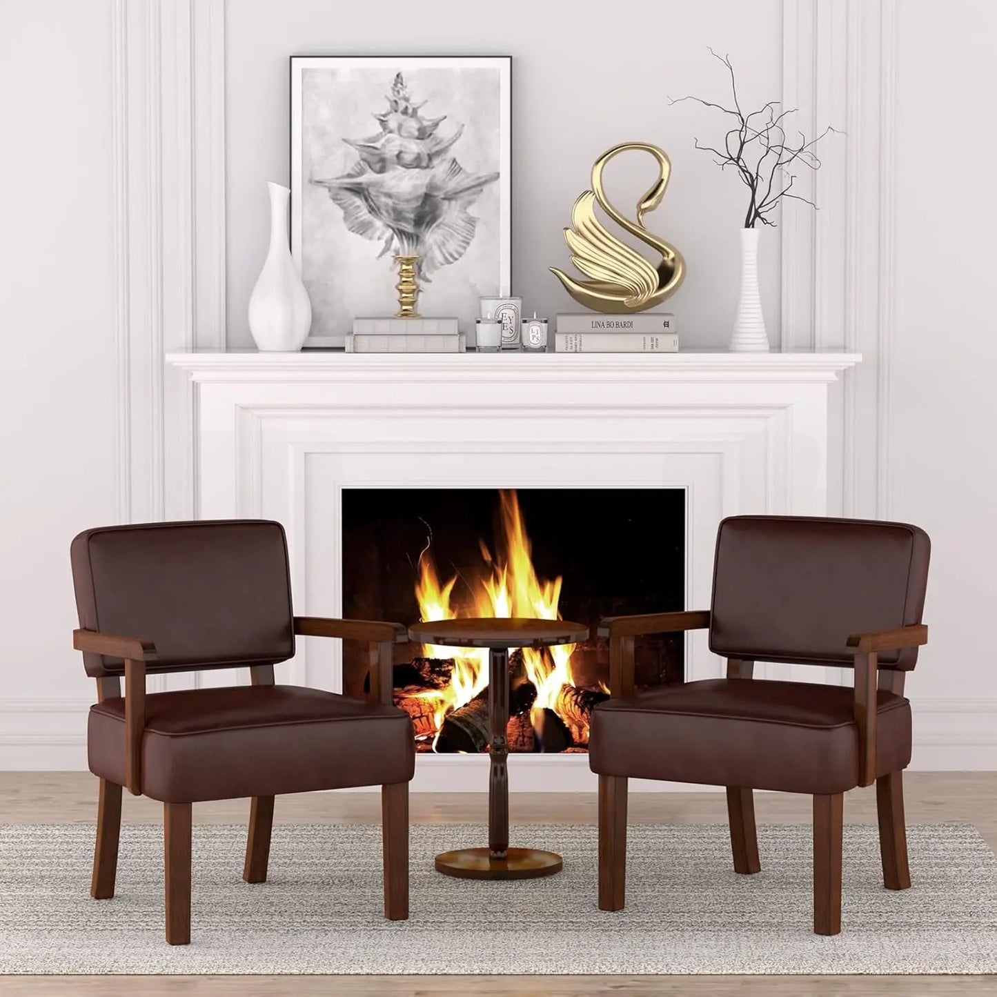 PU Leather Accent Chair For Living Room With Soft Armrests