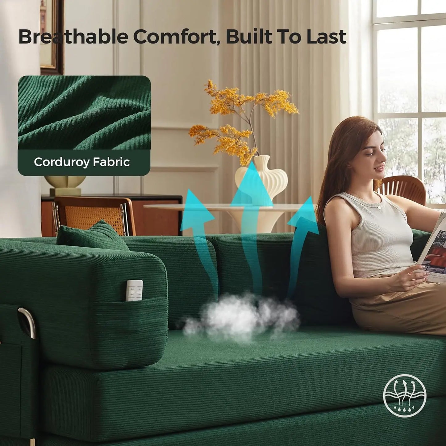 Corduroy Convertible Sofa Bed With Pillows