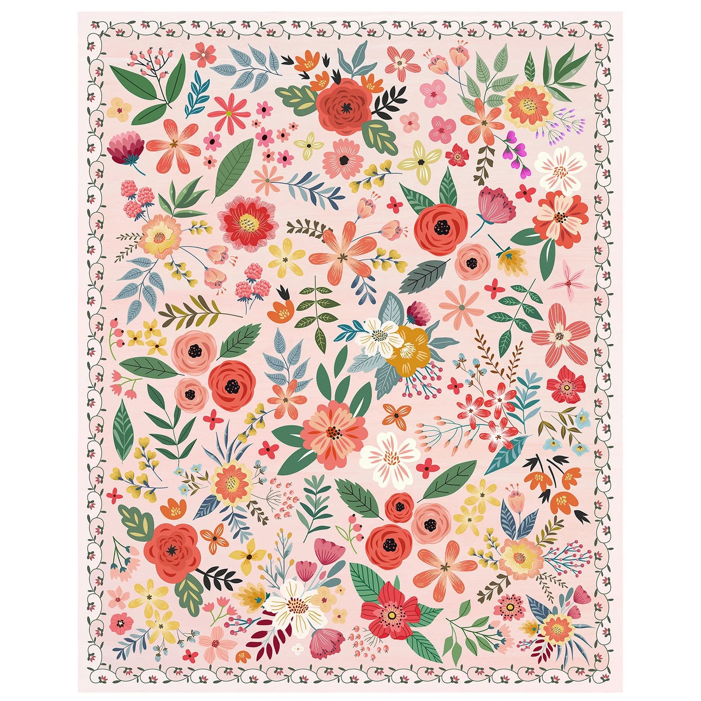 Boho Floral Washable Rug Low Pile Indoor Carpet Non Slip