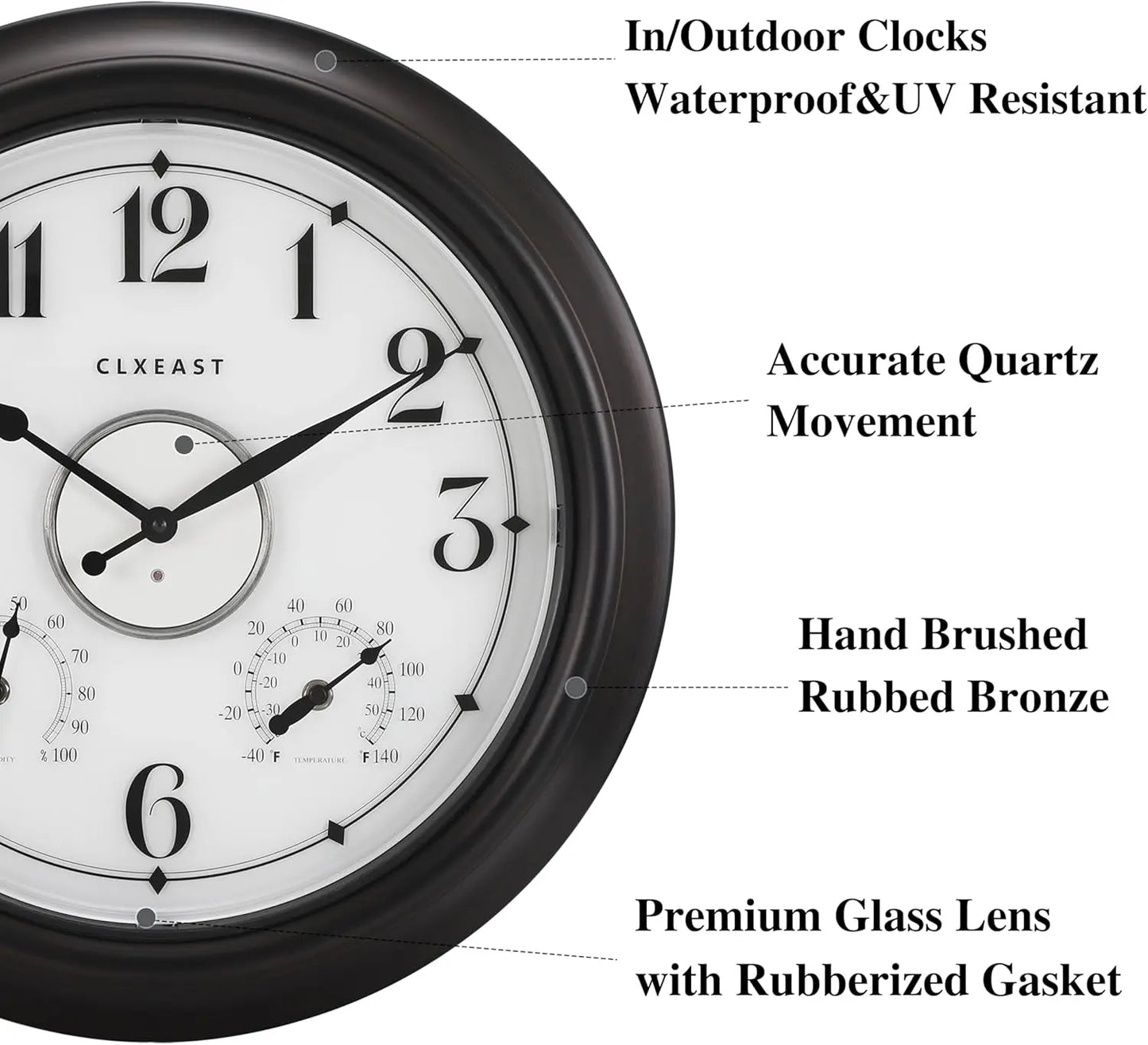 Illuminated Indoor Outdoor Clock With Thermometer Hygrometer Night Light Sensor