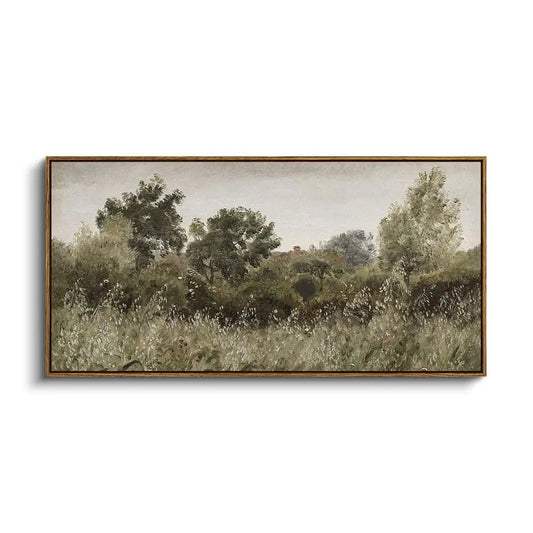 Vintage Framed Grassland Landscape Wall Art Canvas Print