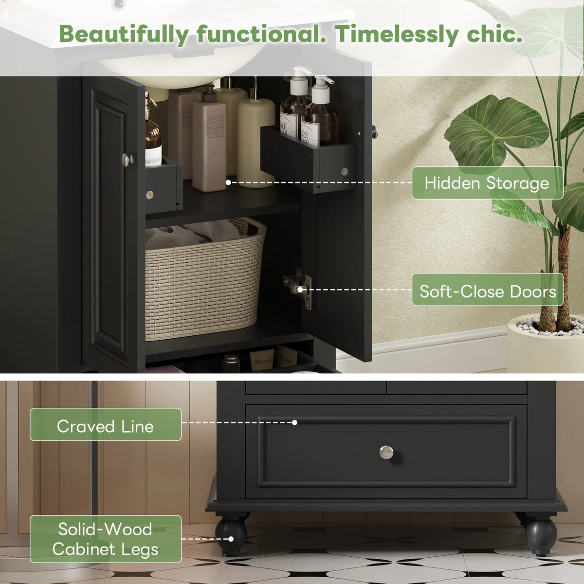 French Vintage Freestanding Bathroom Vanity With Ceramic Sink Storage