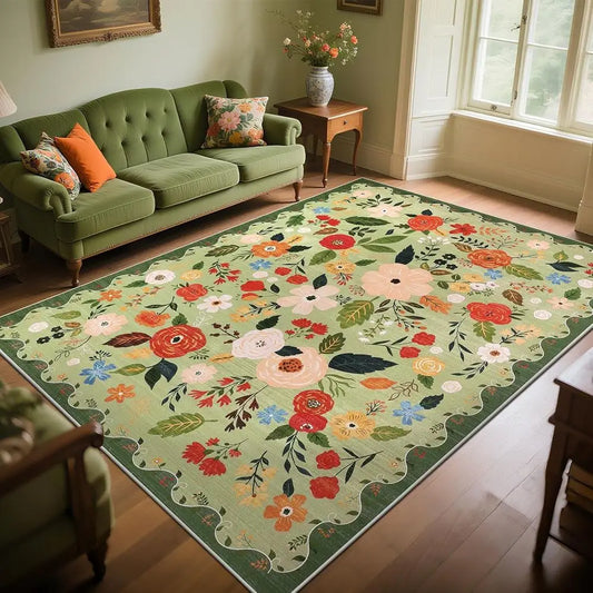 Vintage Floral Rug Machine Washable Soft Low Pile Non Slip