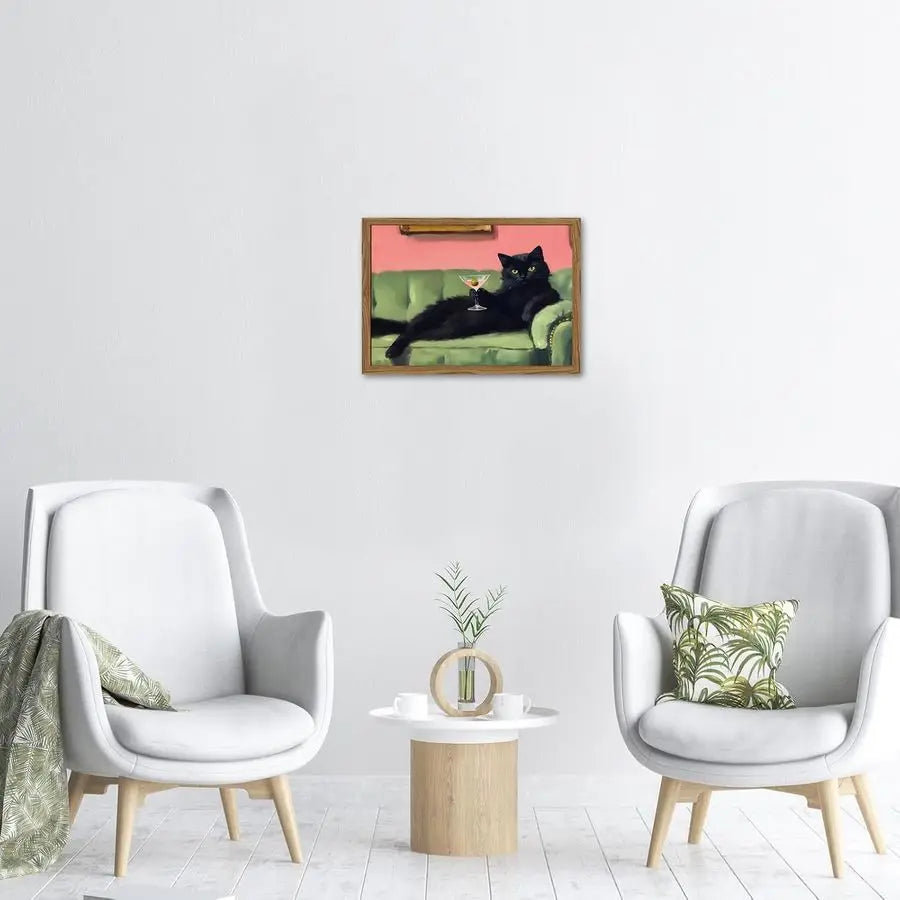 Black Cat Martini Wall Art Eclectic Cocktail Painting Canvas Print