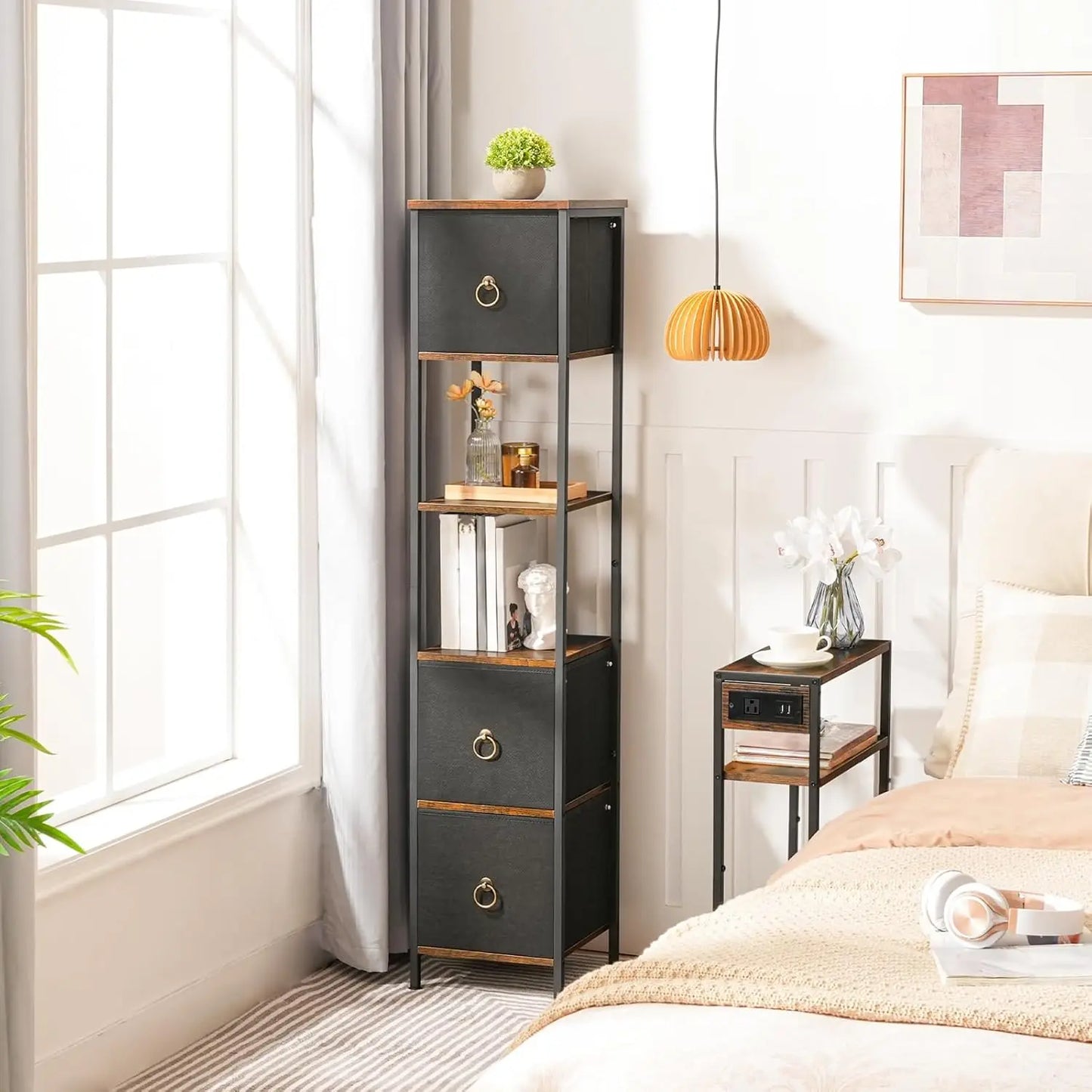 Rustic Floor Cabinet With 3 Drawers For Bathroom And Living Room Storage