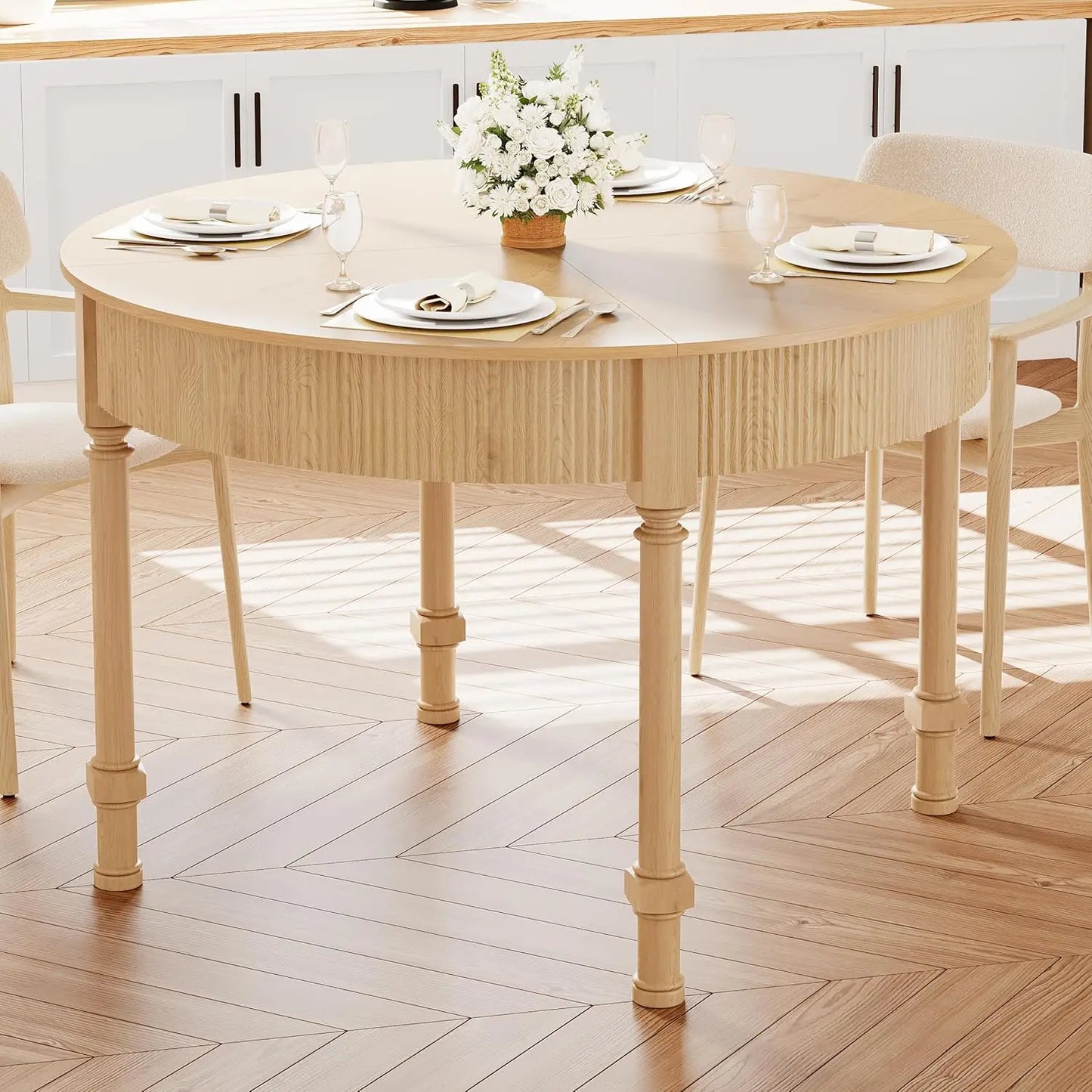 Round Dining Table for 4-6 Diners with Drawers Modern Farmhouse