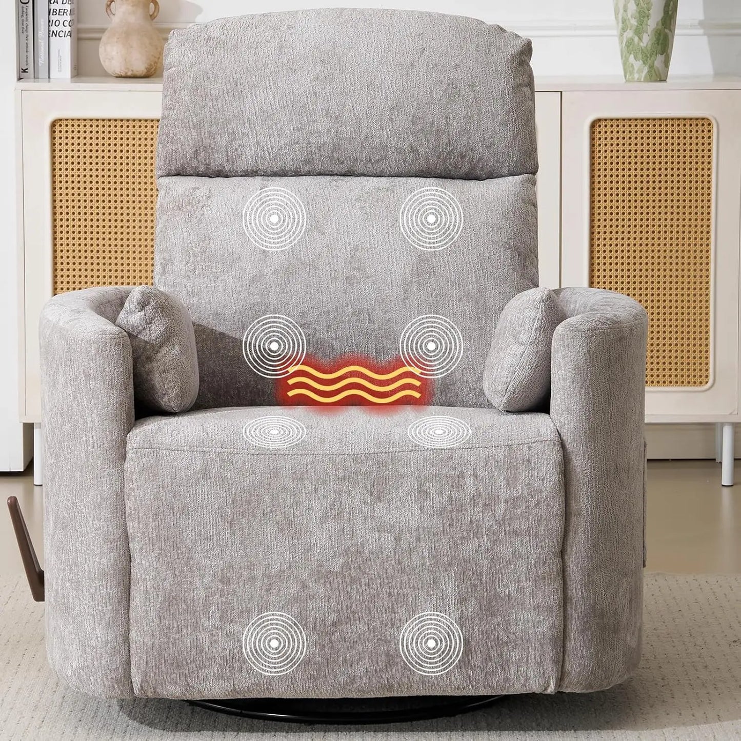 Oversized Swivel Rocker Recliner with Massage and Heat, Swivel Nursery Recliner with Adjustable Headrest, Manual, Customized
