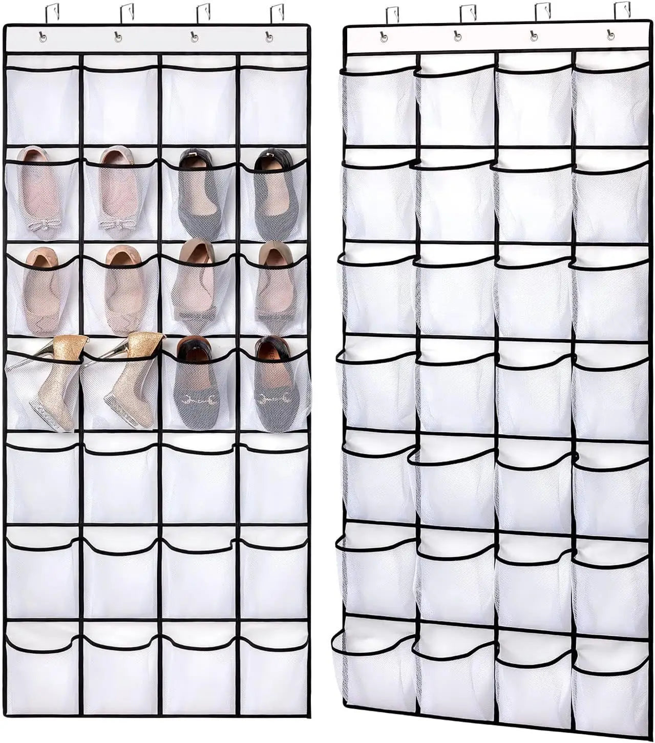 Over The Door Hanging Shoe Rack Organizer Equipped with 24/35 Large Breathable Mesh Storage Pockets, Multifunctional Space Saving Closet Shoe Holder for Household Shoe Storage