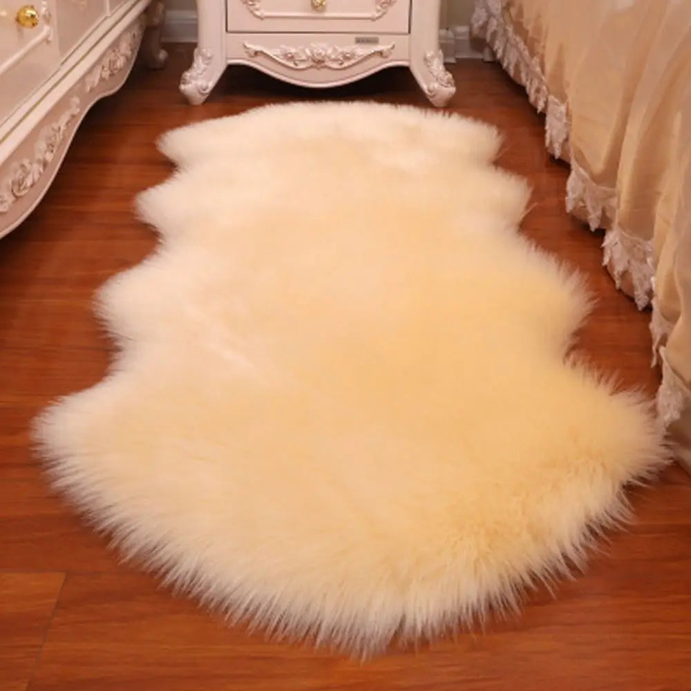 Washable Fluffy Shaggy Faux Fur Sheepskin Rug For Bedroom Mats