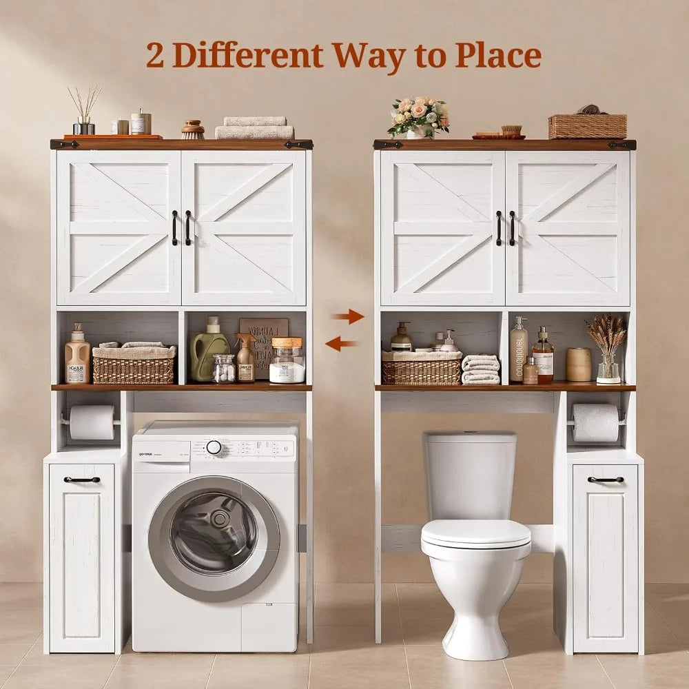 Farmhouse Over Toilet Storage Cabinet With Pulley And Casters