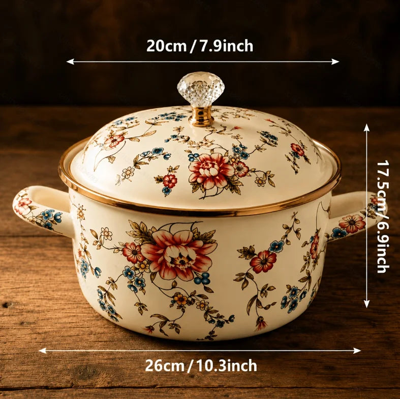 1Pc Thickened Enamel Stock Pot With Two Side Handles, Large Cooking Pot For Soup, Stew, Boiling, Pasta And Kitchen Use