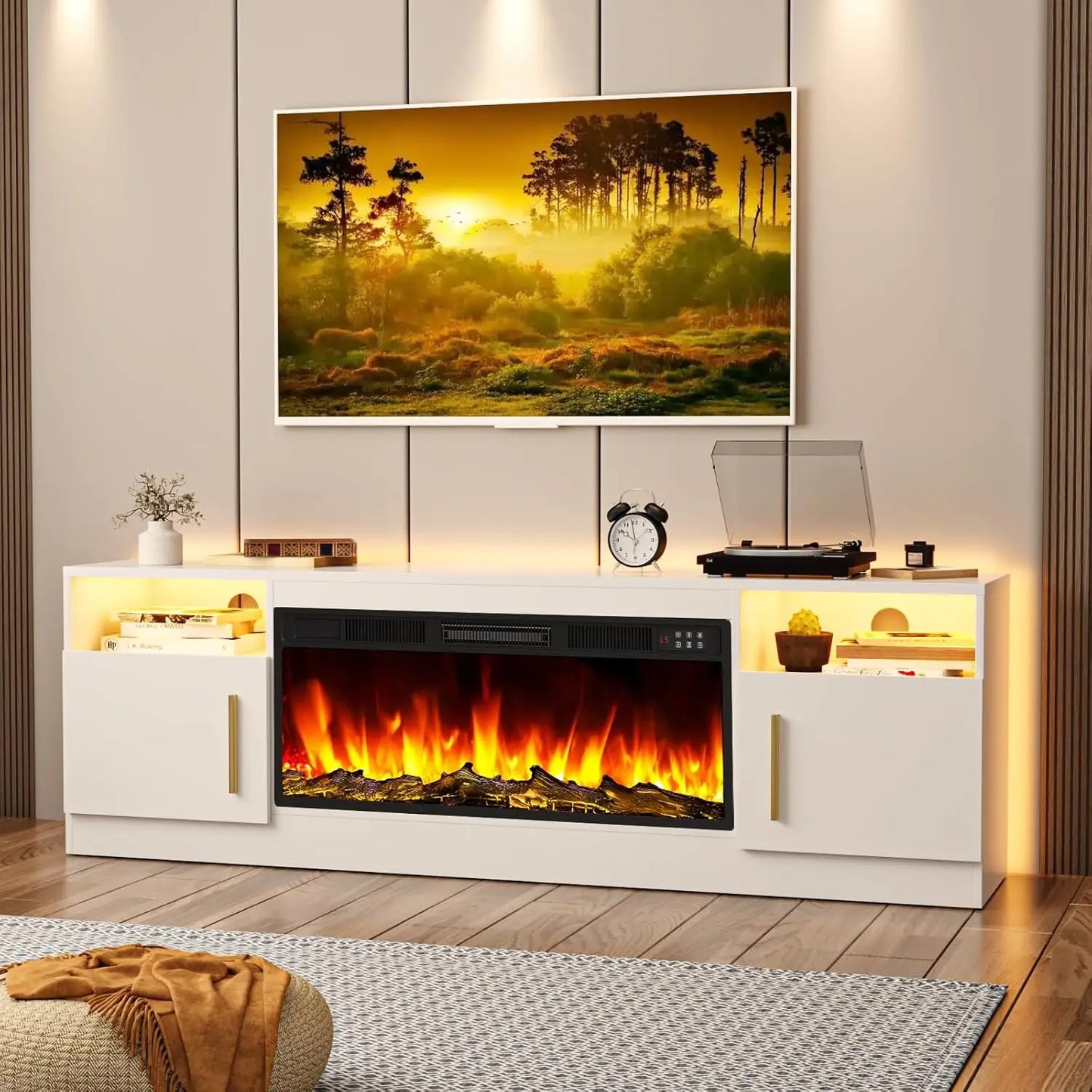 Fireplace TV Stand Entertainment Center with 36" Fireplace, 70" Wooden TV Console for TVs Up to 80", Modern TV Stands for Living