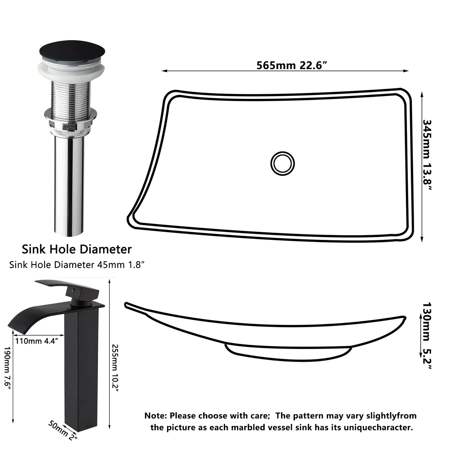 YANKSMART Vessel Sink Modern Above Counter Basin With Faucet