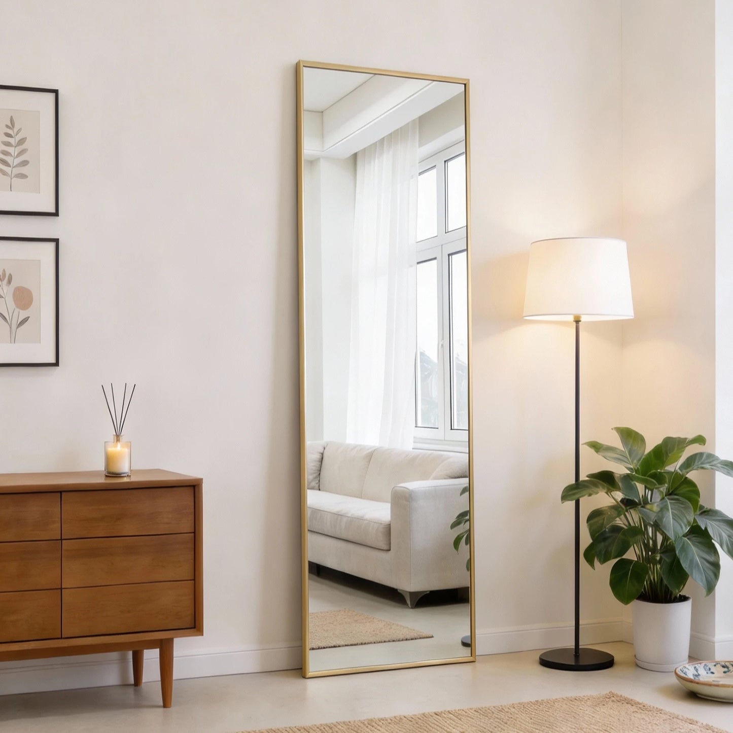 JHK Full Length Standing Wall Mirror Aluminum Frame Living Room