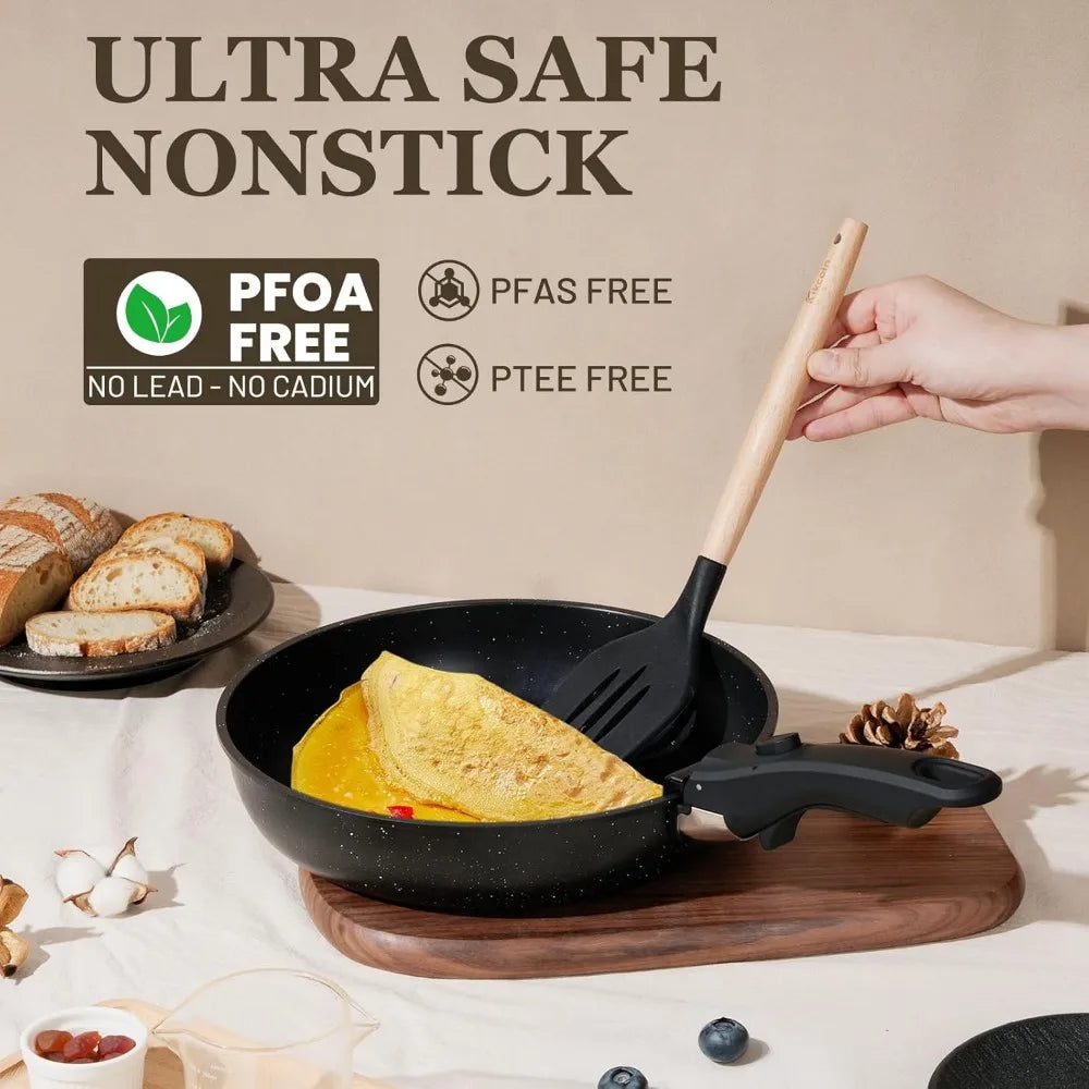 Nonstick Cookware Set With Detachable Handles Induction Compatible