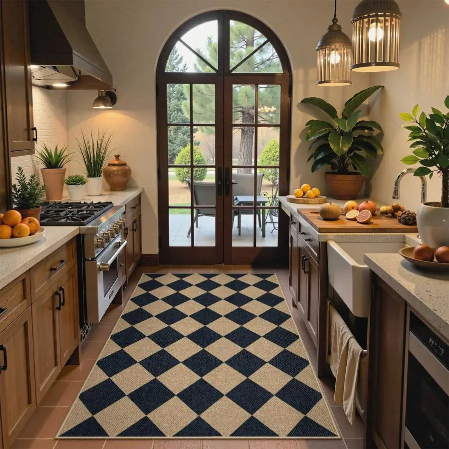 Natural Checkerboard Jute Outdoor Patio Rug For Entryway And Living