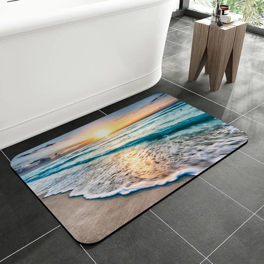 Beach Sunrise Bath Rug Non Slip Quick Dry Machine Washable Mat