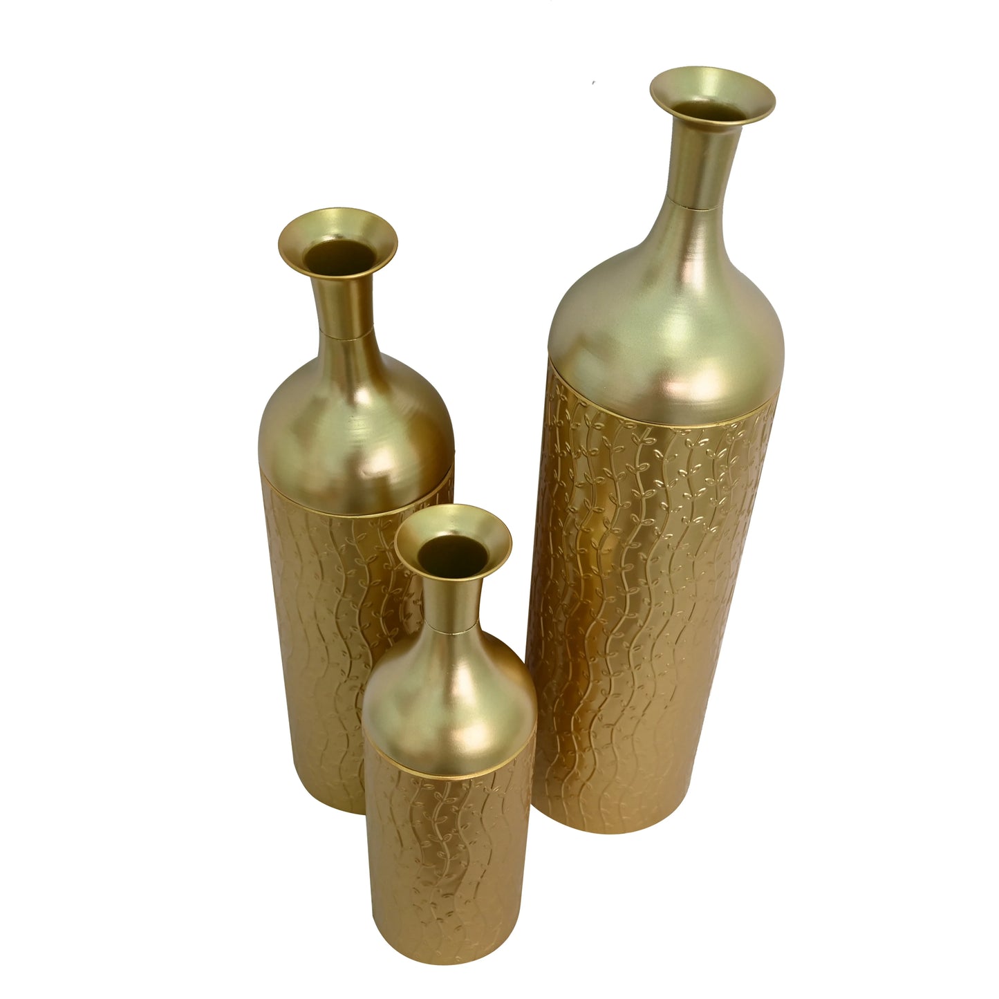 Modern White Metal Floor Vases Set of 3, Tall Gold Leaf Glazed Cylindrical Vase for Entryway Living Room Home Decor