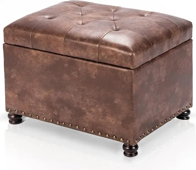 Faux Leather Storage Ottoman Bench Modern Rectangle Foot Rest
