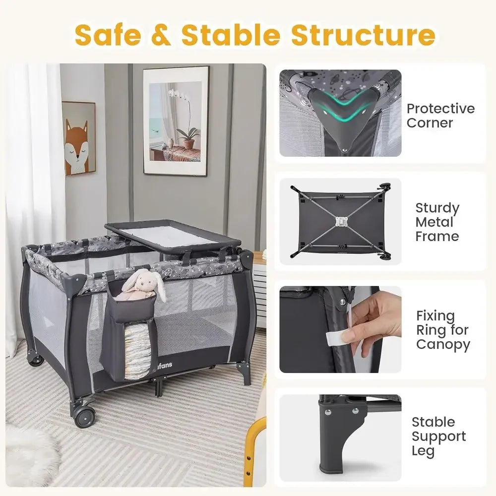 All In One Portable Baby Playard With Bassinet And Accessories