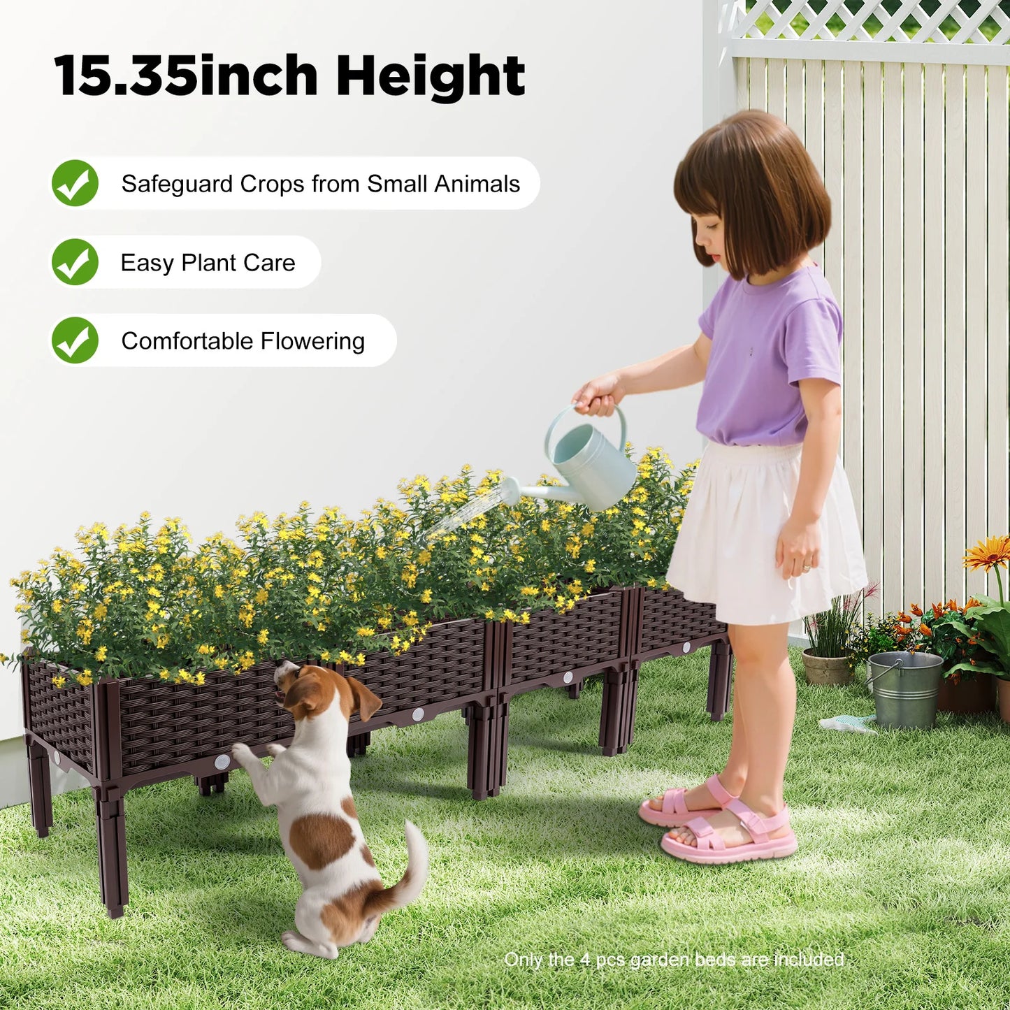 Bymaocar 4-Piece Raised Garden Beds Planter Set 156x38x39cm Brown